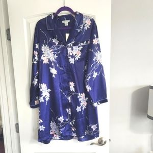 🏷️Morgan Taylor Intimates Navy Floral Button Front Collared Sleep Shirt 1X